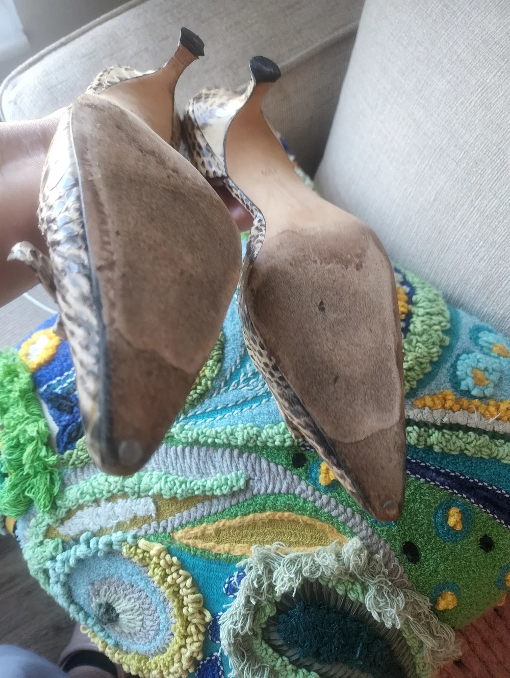 Manolo Blahnik Women's Beige Snakeskin Pointed-Toe Pumps
